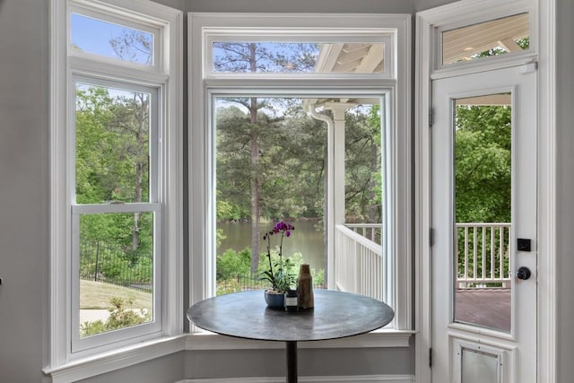 doorway featuring a water view