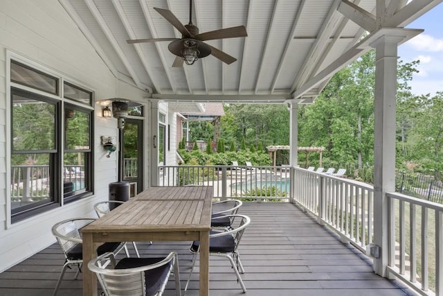 wooden terrace with ceiling fan