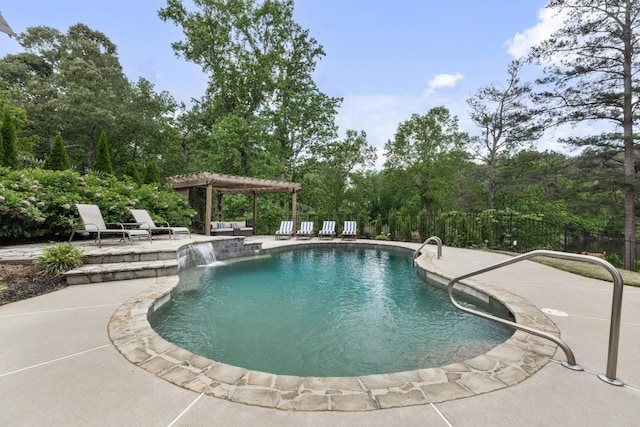 view of pool featuring a fenced in pool, fence, and a patio area