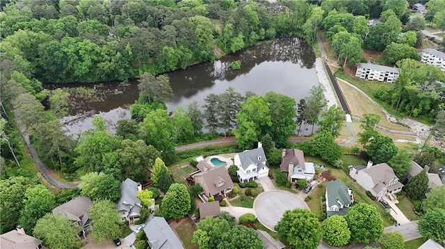 aerial view with a water view and a residential view