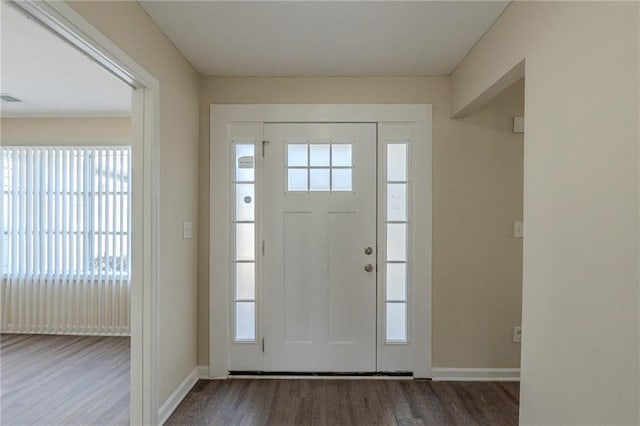 foyer entrance with dark hardwood / wood-style flooring