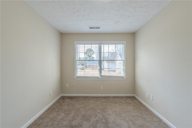 empty room featuring light carpet and a textured ceiling