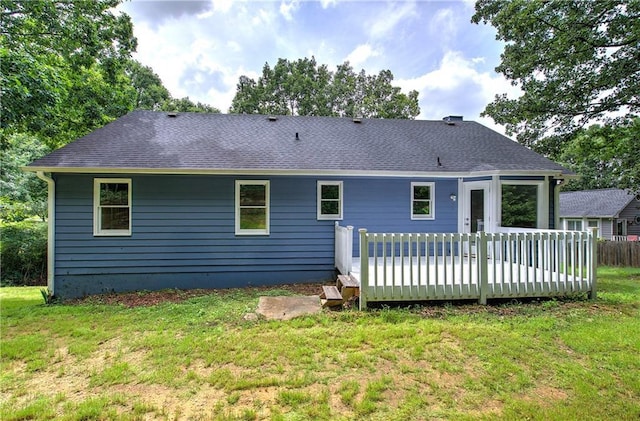17 Fawn Ridge Dr SW, Cartersville, GA 30120 - rear view of house featuring a wooden deck, a yard, and a shingled roof