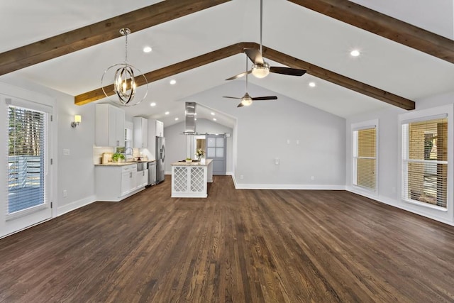 4178 Castle Pines Ct, Tucker, GA 30084 - unfurnished living room featuring dark wood-style flooring, a ceiling fan, and recessed lighting