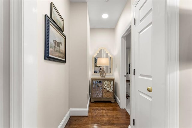 1374 Riverside Dr, Gainesville, GA 30501 - hallway featuring dark wood-style flooring, baseboards, and recessed lighting