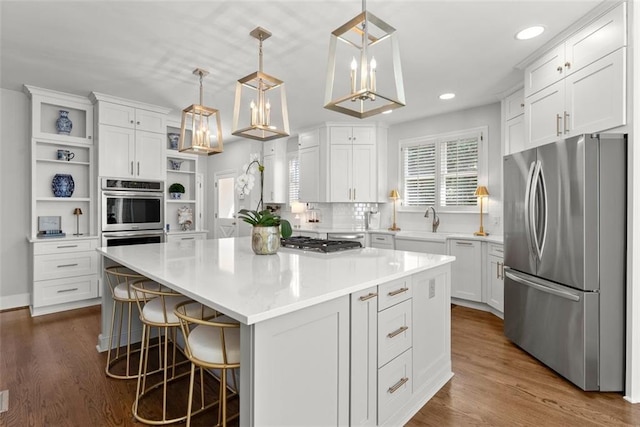 1374 Riverside Dr, Gainesville, GA 30501 - kitchen featuring appliances with stainless steel finishes, open shelves, white cabinets, light countertops, and recessed lighting