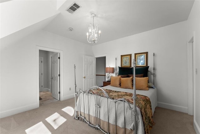 1374 Riverside Dr, Gainesville, GA 30501 - bedroom featuring light carpet, a chandelier, and baseboards