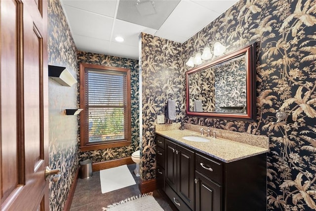 1374 Riverside Dr, Gainesville, GA 30501 - bathroom featuring wallpapered walls, toilet, vanity, and tile patterned flooring