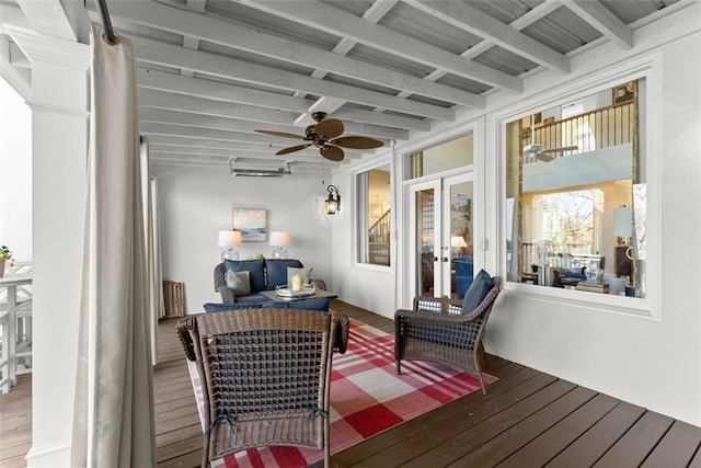 1374 Riverside Dr, Gainesville, GA 30501 - deck featuring french doors, an outdoor hangout area, and a ceiling fan