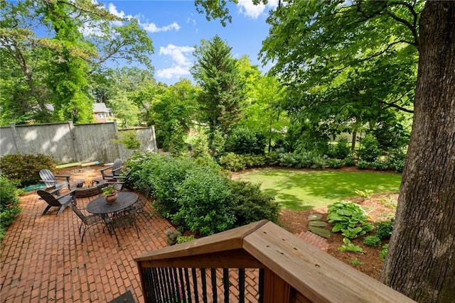 1374 Riverside Dr, Gainesville, GA 30501 - view of green lawn with a fire pit and a patio
