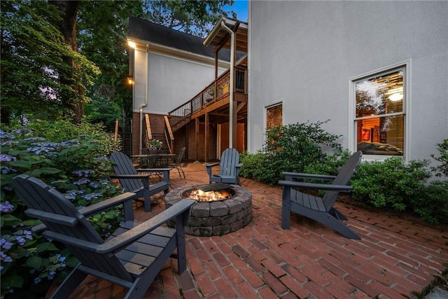 1374 Riverside Dr, Gainesville, GA 30501 - view of patio / terrace with an outdoor fire pit and stairway