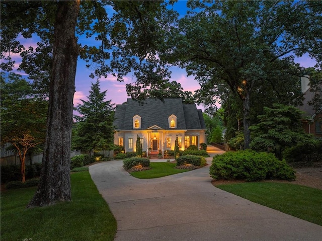 1374 Riverside Dr, Gainesville, GA 30501 - cape cod house with curved driveway, a yard, and mansard roof
