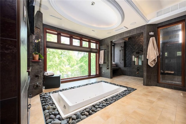 1216 E Rock Springs Rd NE, Atlanta, GA 30306 - full bathroom with a whirlpool tub, a towel warmer, and a raised ceiling