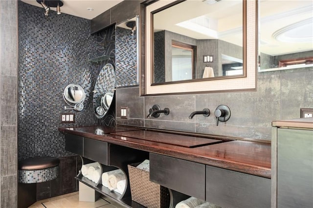 1216 E Rock Springs Rd NE, Atlanta, GA 30306 - bathroom with tile patterned flooring, tile walls, tasteful backsplash, and vanity