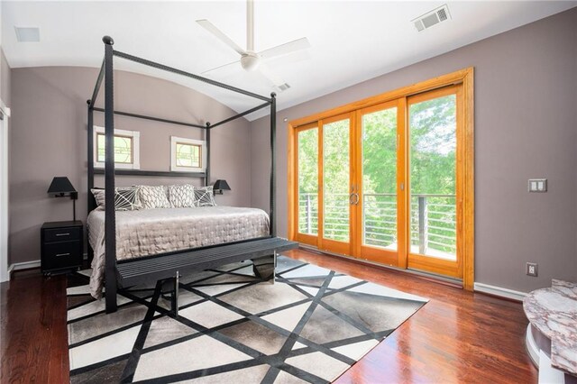 1216 E Rock Springs Rd NE, Atlanta, GA 30306 - bedroom featuring wood finished floors, access to exterior, baseboards, vaulted ceiling, and french doors