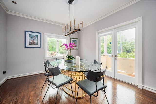 1216 E Rock Springs Rd NE, Atlanta, GA 30306 - dining area with crown molding, wood finished floors, baseboards, and french doors