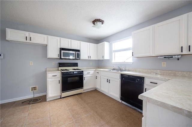 kitchen featuring white cabinets, sink, white range with gas cooktop, and black dishwasher