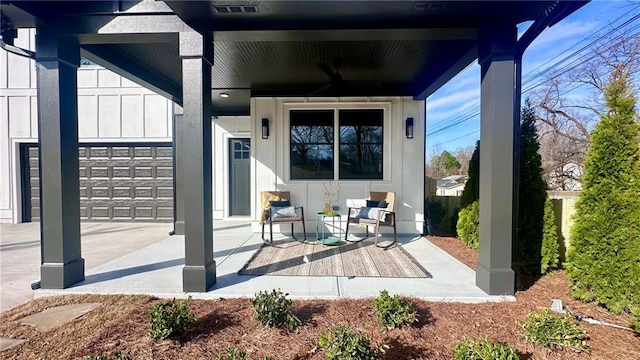 view of patio with an attached garage