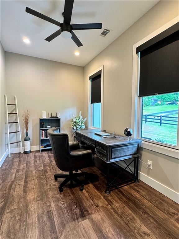 112 Three Oaks Dr SE, Calhoun, GA 30701 - office with wood finished floors, ceiling fan, and recessed lighting
