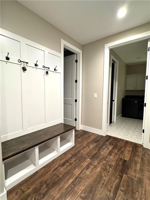 112 Three Oaks Dr SE, Calhoun, GA 30701 - mudroom featuring dark wood-style flooring and baseboards