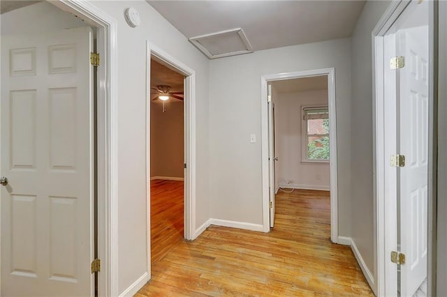 122 Vickery Dr, Fairburn, GA 30213 - hall featuring attic access, light wood-type flooring, and baseboards