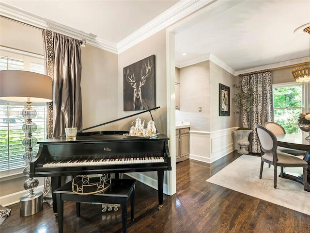 misc room featuring dark hardwood / wood-style flooring and ornamental molding