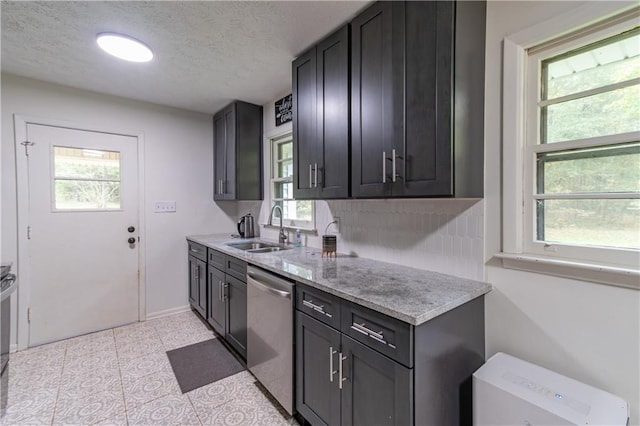 kitchen with stainless steel dishwasher, plenty of natural light, sink, and tasteful backsplash