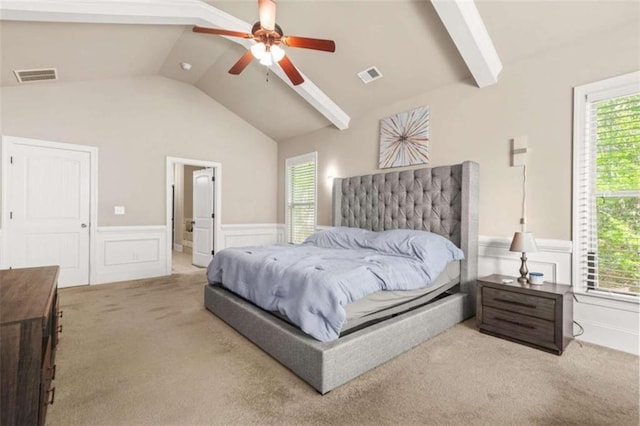 229 Primstone Way, Mcdonough, GA 30253 - carpeted bedroom with a wainscoted wall, a decorative wall, ensuite bathroom, and ceiling fan