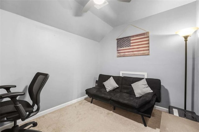 229 Primstone Way, Mcdonough, GA 30253 - office space with a ceiling fan, carpet, vaulted ceiling, and baseboards