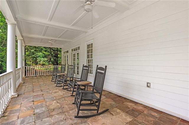 8643 Ellard Dr, Alpharetta, GA 30022 - view of patio / terrace featuring a ceiling fan and french doors