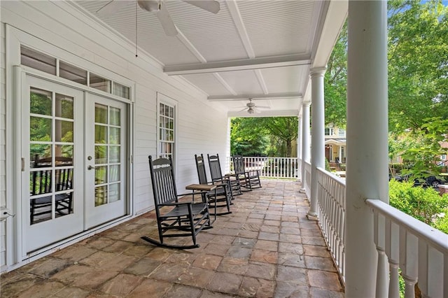 8643 Ellard Dr, Alpharetta, GA 30022 - view of patio / terrace featuring ceiling fan and french doors