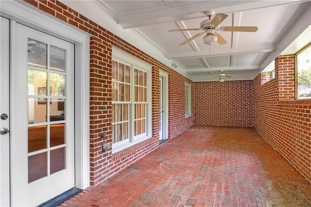 8643 Ellard Dr, Alpharetta, GA 30022 - unfurnished sunroom with ceiling fan and beam ceiling