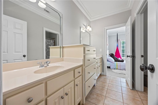 2517 Stone Manor Dr, Buford, GA 30519 - full bathroom with crown molding, vanity, tile patterned flooring, and ensuite bath