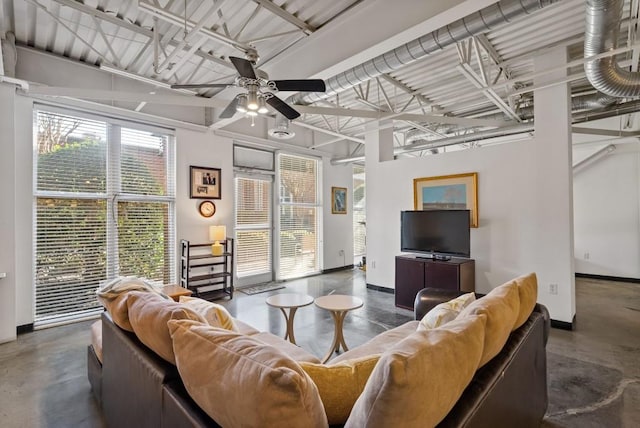 living room featuring ceiling fan