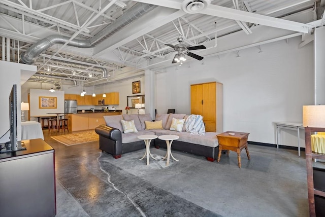 living room with ceiling fan