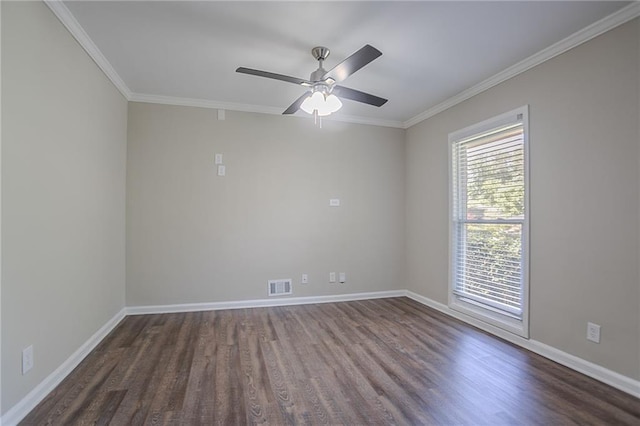 2755 Rockcliff Rd SE, Atlanta, GA 30316 - spare room featuring dark wood-type flooring, baseboards, crown molding, and a ceiling fan