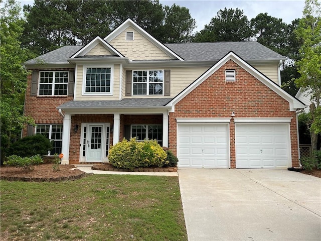 view of front facade featuring a garage and a front yard