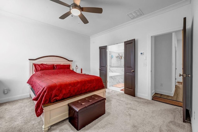 4565 Sims Park Ovlk, Suwanee, GA 30024 - carpeted bedroom with ornamental molding, baseboards, ensuite bath, and a ceiling fan