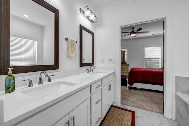 4565 Sims Park Ovlk, Suwanee, GA 30024 - ensuite bathroom featuring marble finish floors, ceiling fan, and double vanity