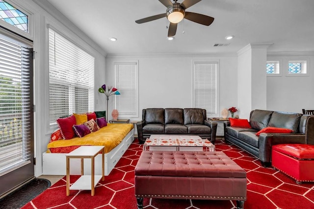 4565 Sims Park Ovlk, Suwanee, GA 30024 - living area with crown molding, recessed lighting, and a ceiling fan