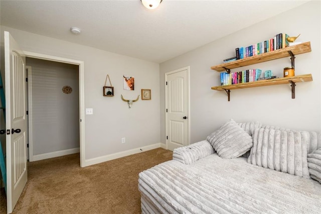 bedroom with carpet floors and baseboards