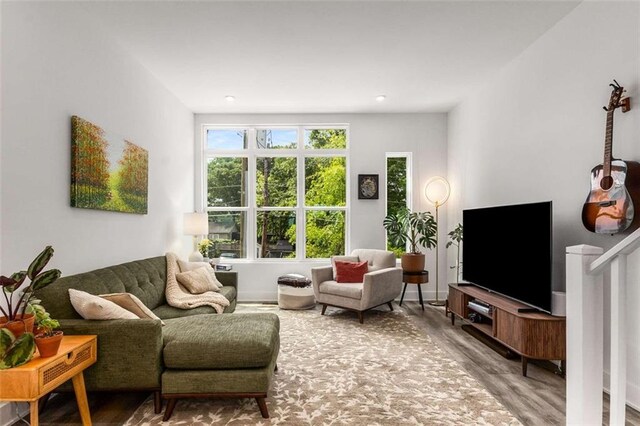 living room with wood finished floors