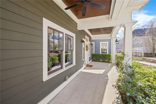 view of patio / terrace featuring a porch and ceiling fan