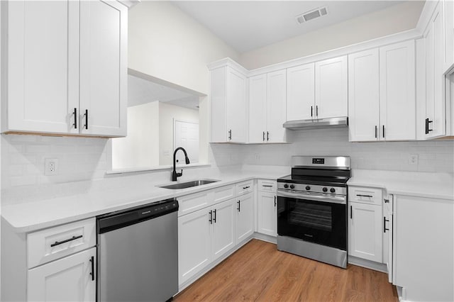 kitchen featuring sink, white cabinets, and stainless steel appliances