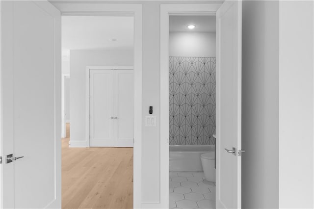 1610 Niskey Lake Rd, Atlanta, GA 30331 - hallway with light wood finished floors and recessed lighting