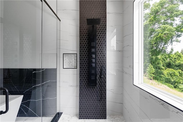 1610 Niskey Lake Rd, Atlanta, GA 30331 - full bath with a freestanding tub, a marble finish shower, and tile walls