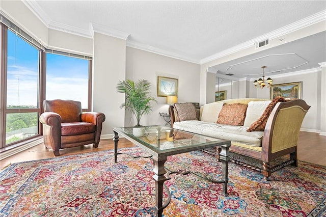 3475 Oak Valley Rd NE Unit 950, Atlanta, GA 30326 - living area with wood finished floors, a chandelier, ornamental molding, and baseboards