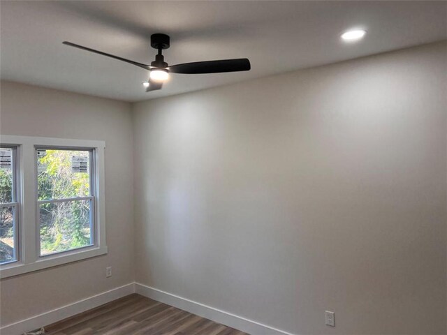 interior space with a ceiling fan and recessed lighting