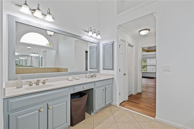 602 Davenport Pl, Canton, GA 30115 - bathroom featuring tile patterned flooring, double vanity, crown molding, and baseboards