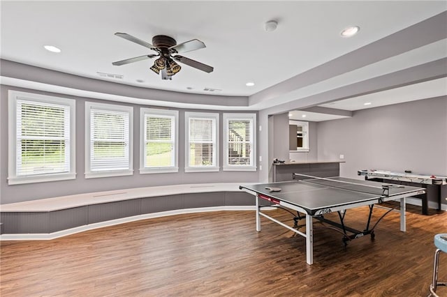 602 Davenport Pl, Canton, GA 30115 - recreation room with wood finished floors, ceiling fan, recessed lighting, and baseboards